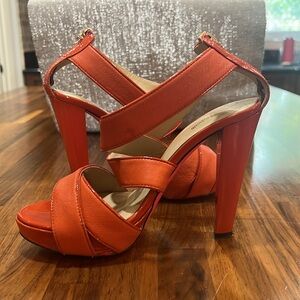 Just Cavalli Orange Leather High Heels Size 7 (37)